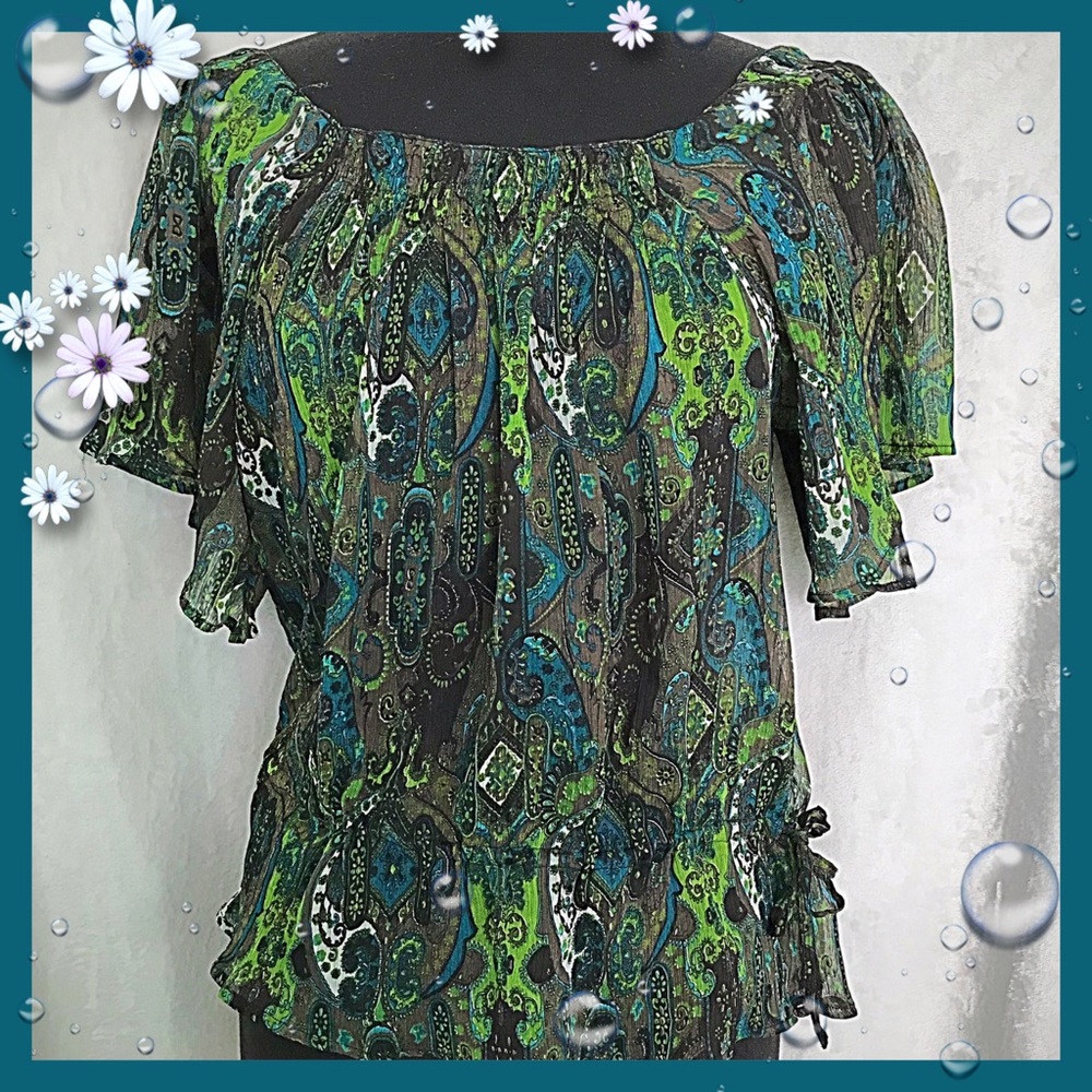 Sugar 17 Sheer Print Flutter Sleeve Top Size Large